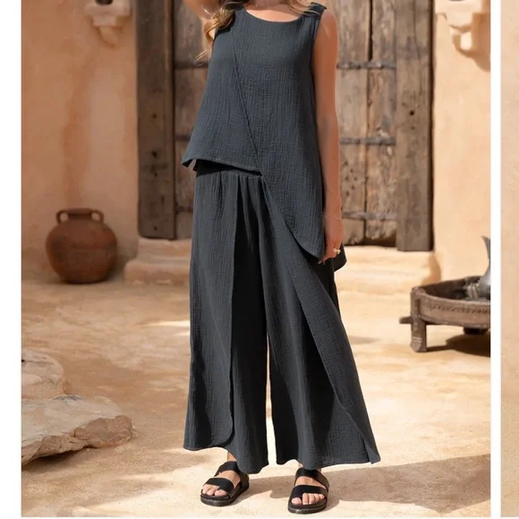 Nomad the Label Asana Cotton Wrap Pants Charcoal - Picture 6 of 16